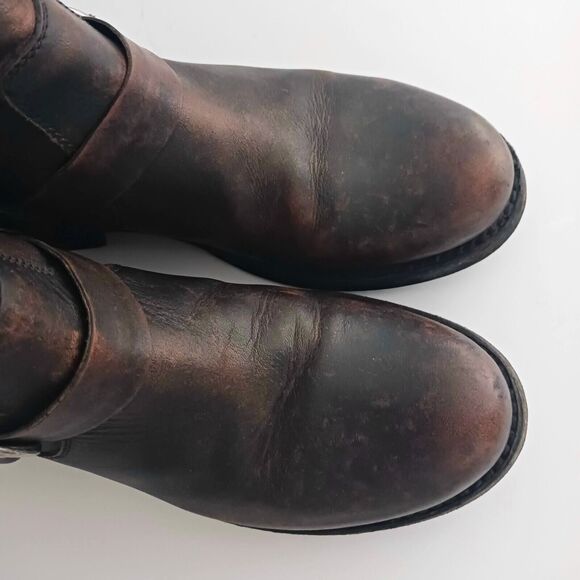 FRYE Veronica Ankle Bootie Dk Brown Distressed Leather Moto Buckle Strap 8.5 - Picture 8 of 14